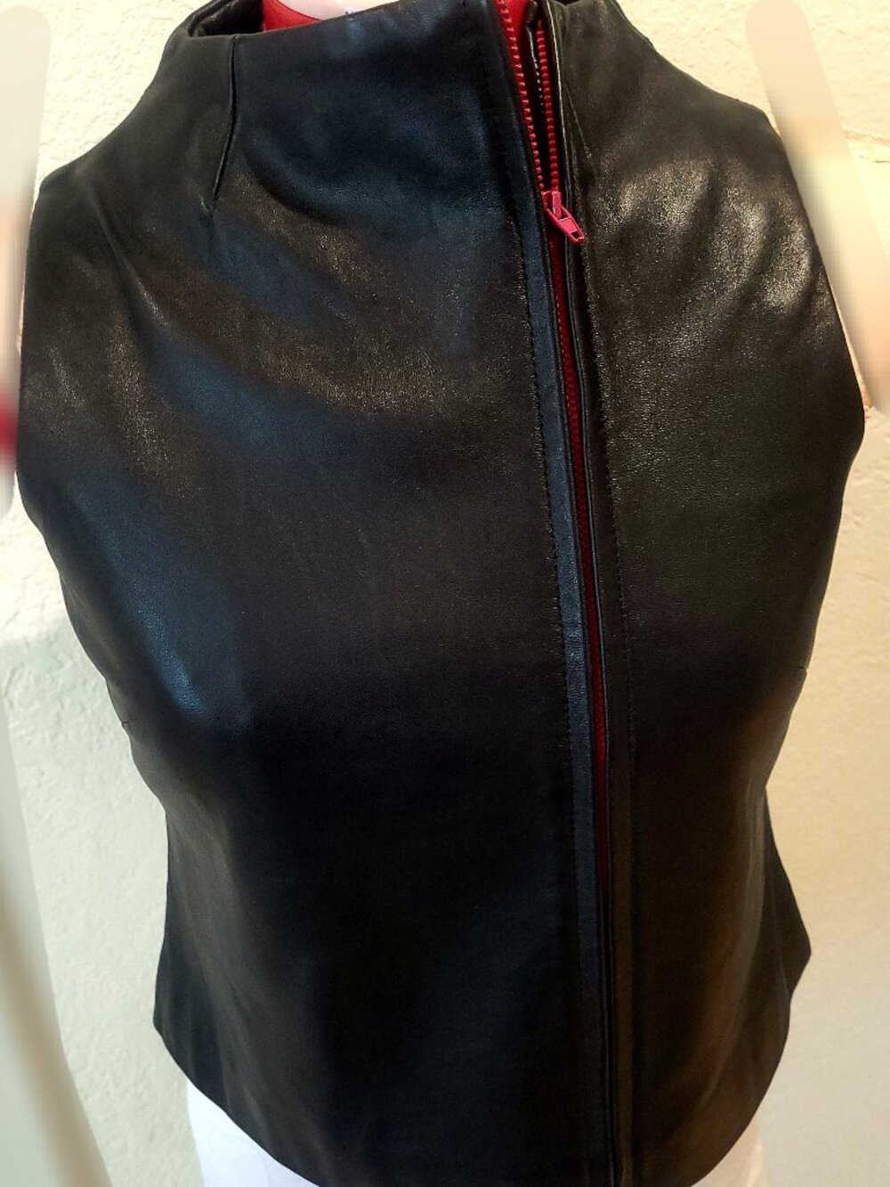 Womens Rem Garson Black Leather Zip Moto Vest
